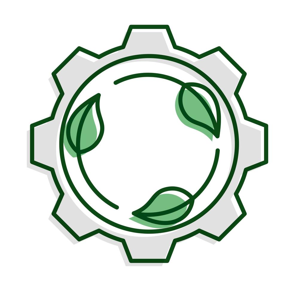 leafs plant around of gear ecology line and fill icon vector