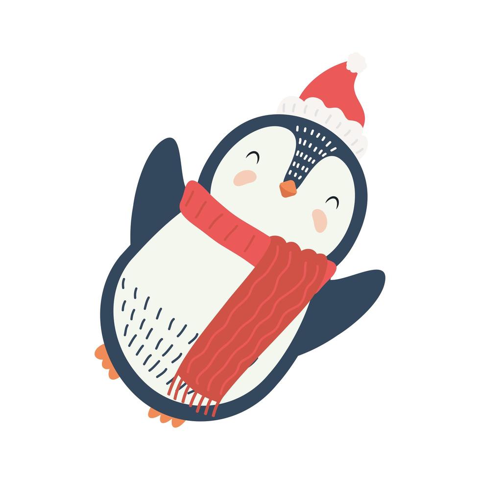 lindo pingüino con personaje de ropa de navidad vector