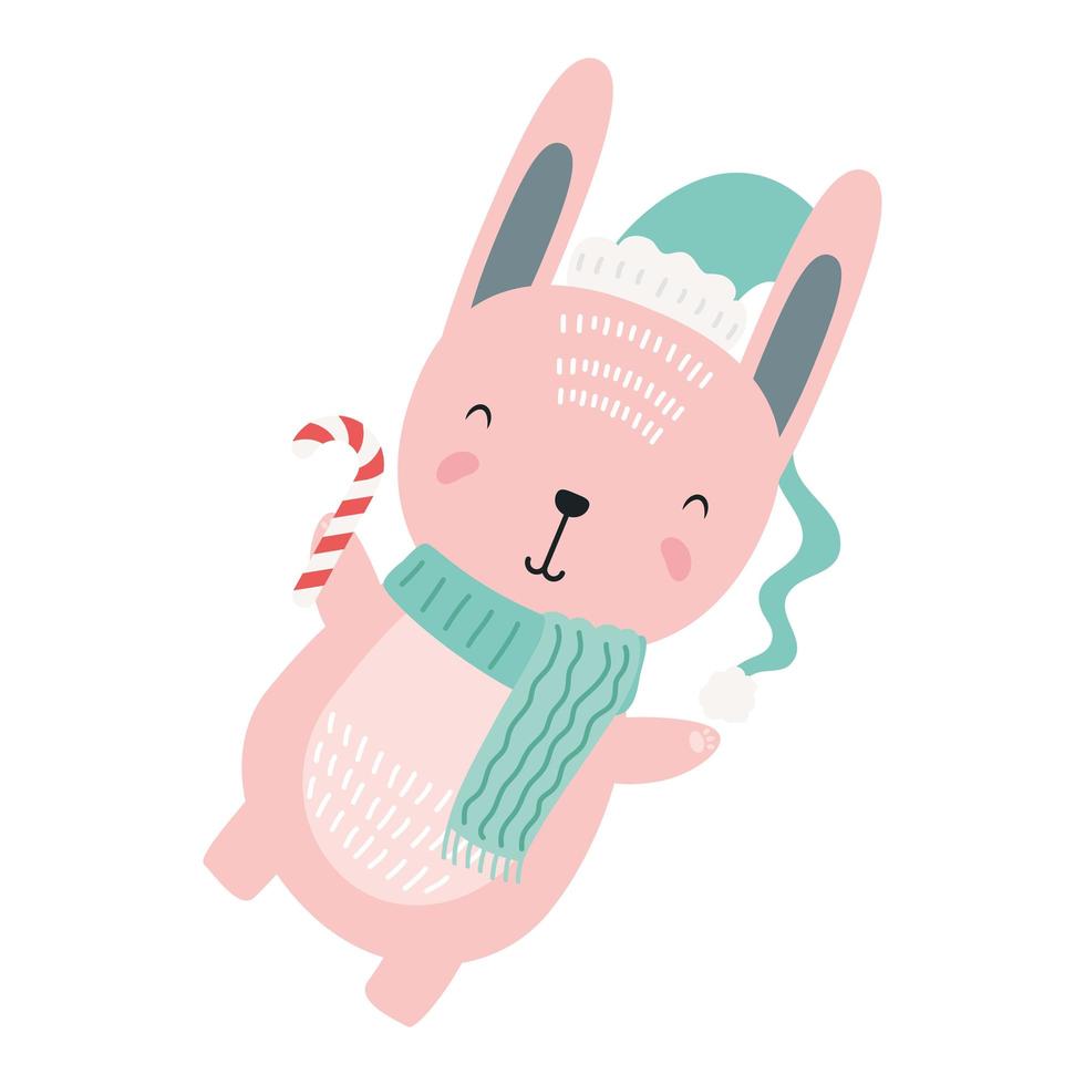 lindo conejo con personaje de ropa de navidad vector