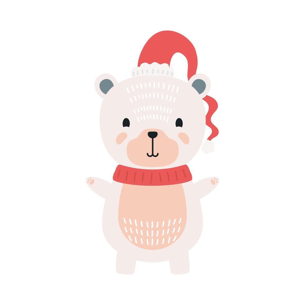 lindo oso polar con personaje de ropa de navidad vector