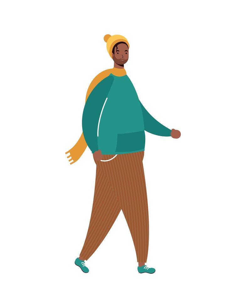 joven afro con personaje de ropa de invierno vector