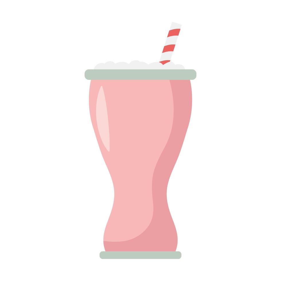 Batido de fresa con icono aislado de paja vector