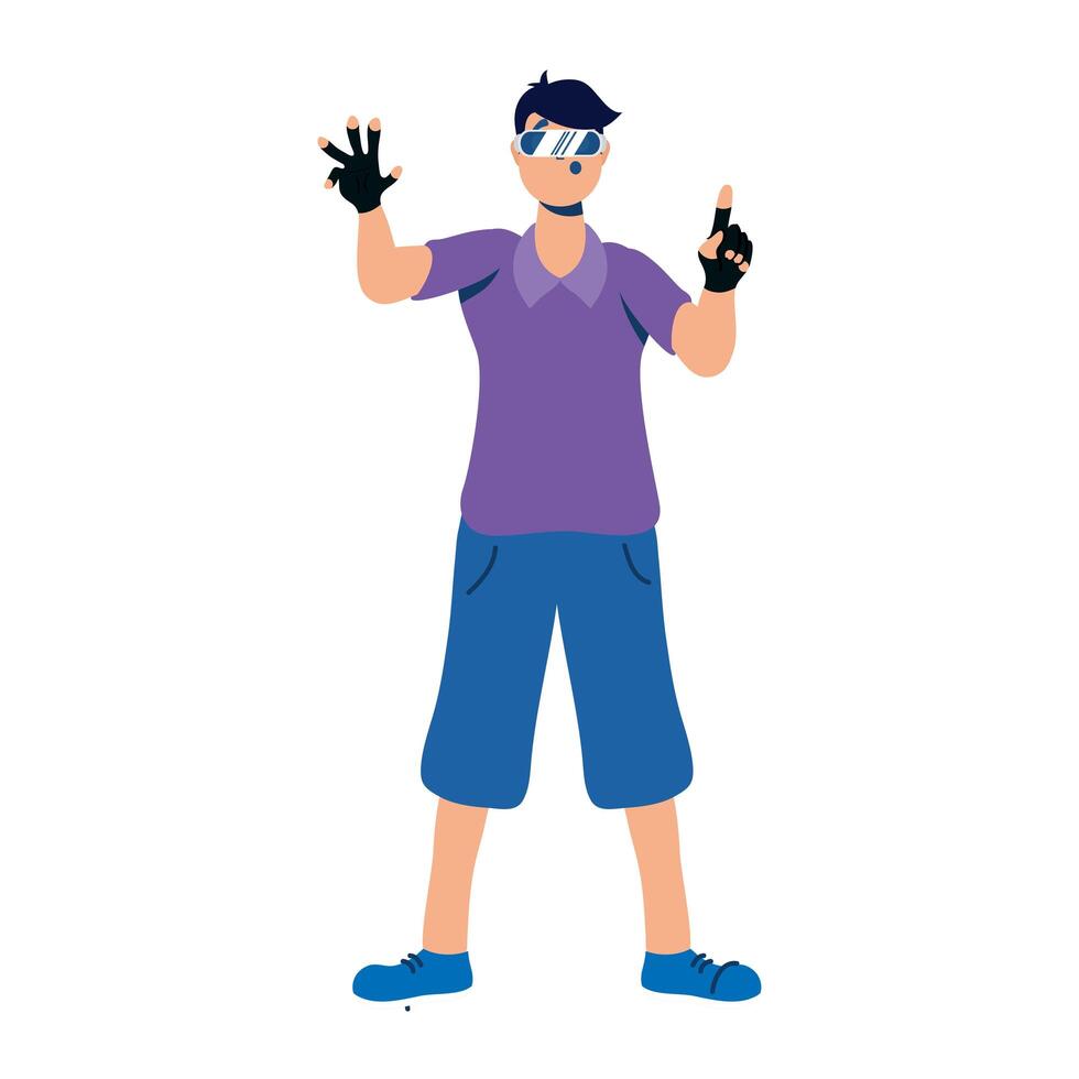 young man with mask 3d using reality virtual character vector