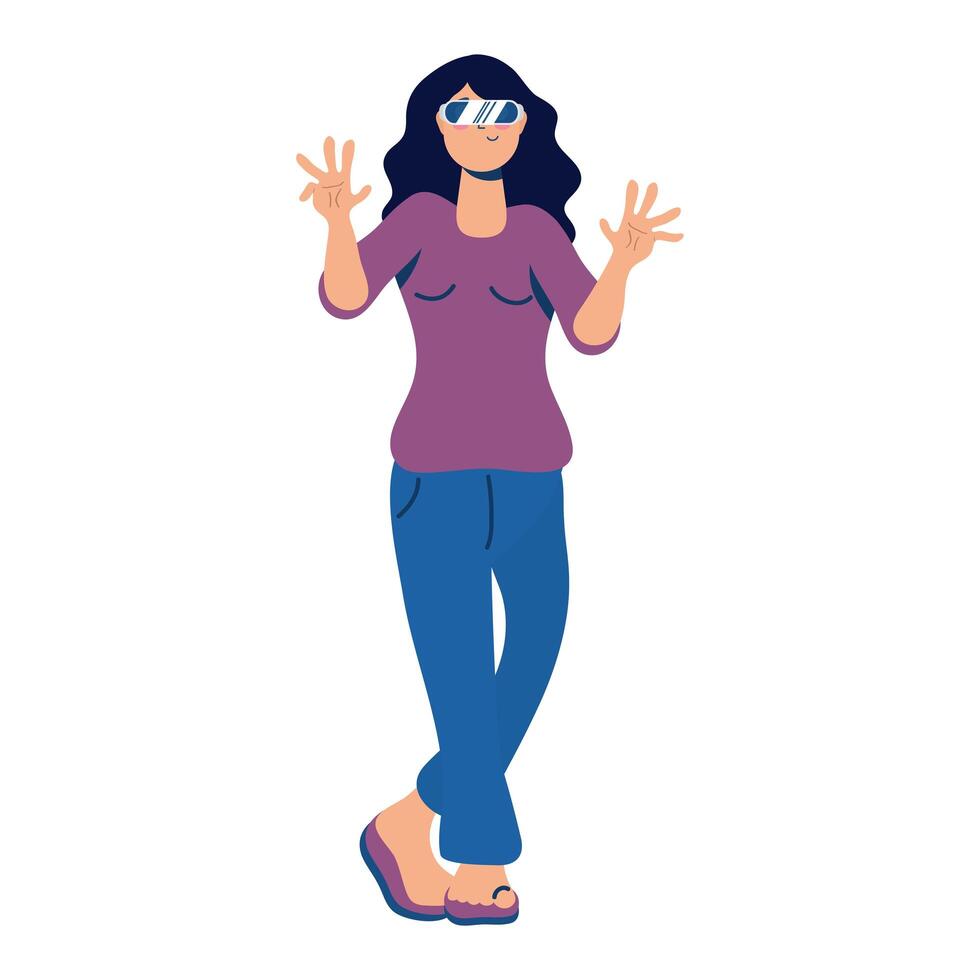 young woman using 3d glasses reality virtual character vector