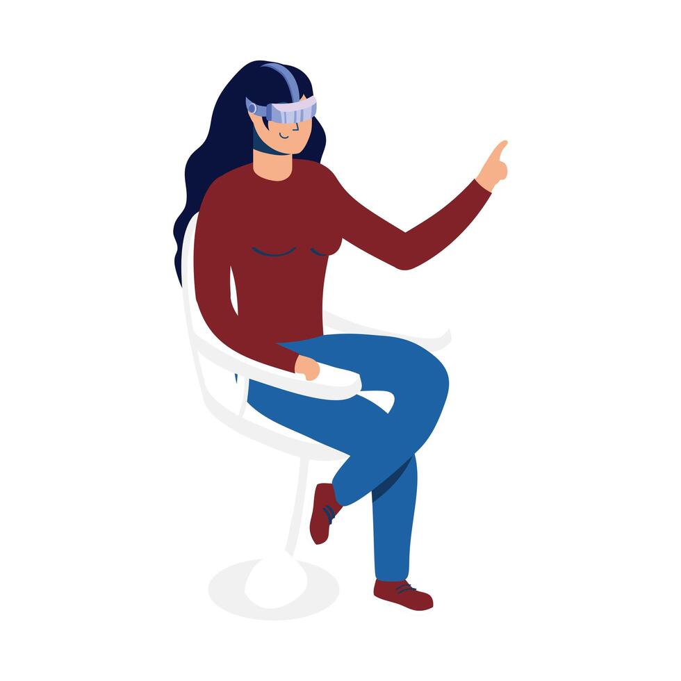 young woman seated using reality virtual technology character vector