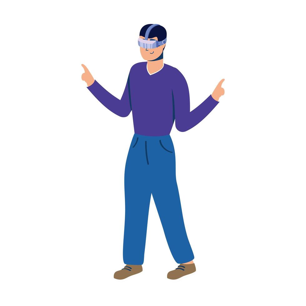 young man using reality virtual technology character vector