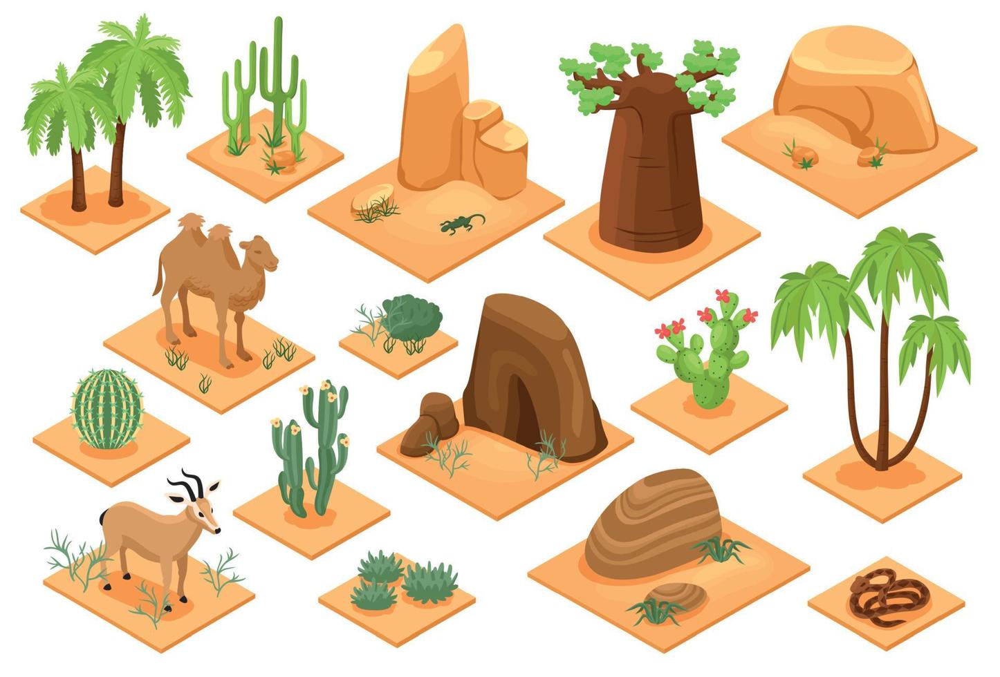 Desert Elements Isometric Set vector