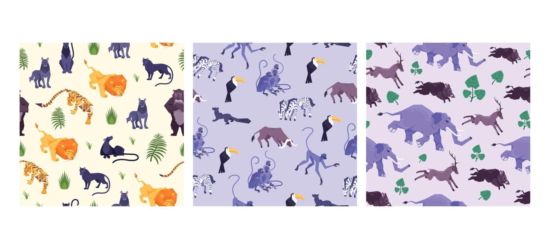 Pattern Animals Flat Set vector