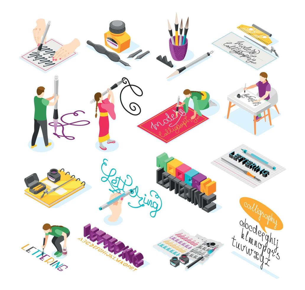 Hobby Calligraphy Isometric Icons vector