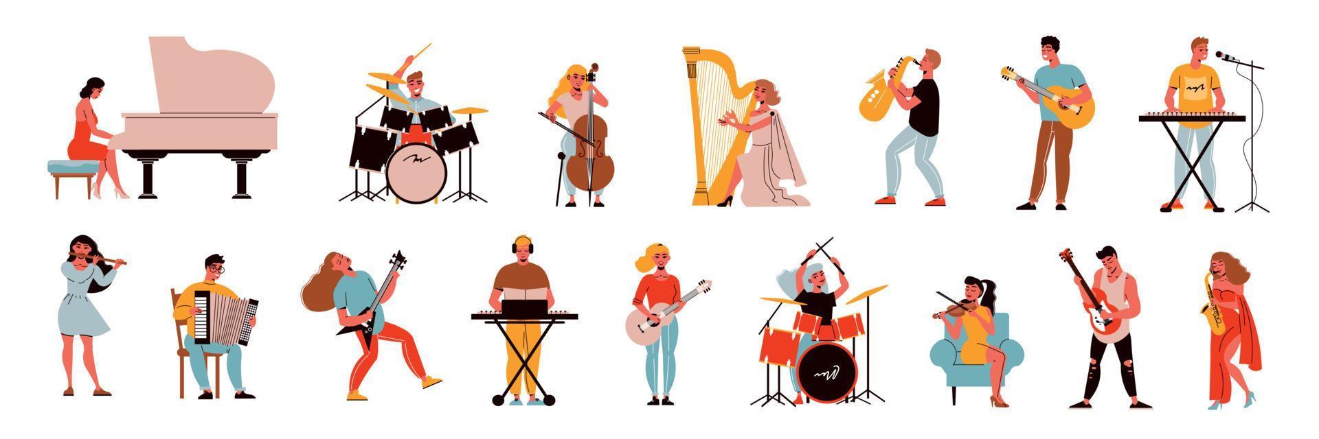 conjunto de iconos de personajes de músicos vector