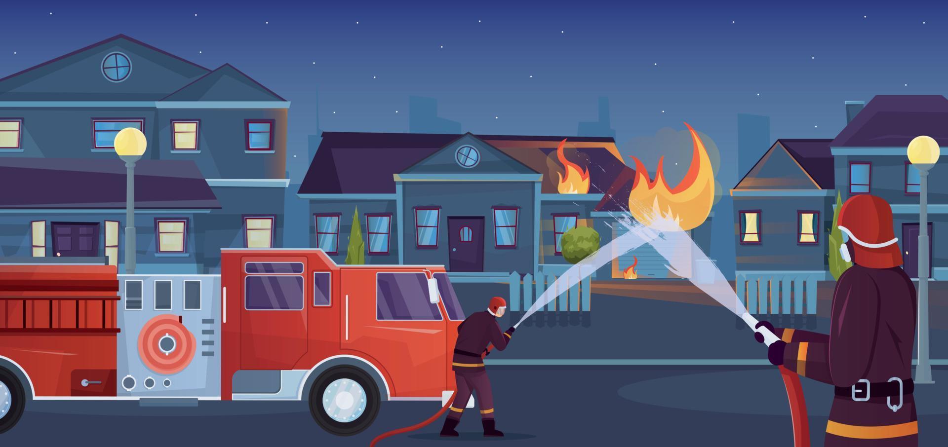 City Firefighters Flat Composition vector