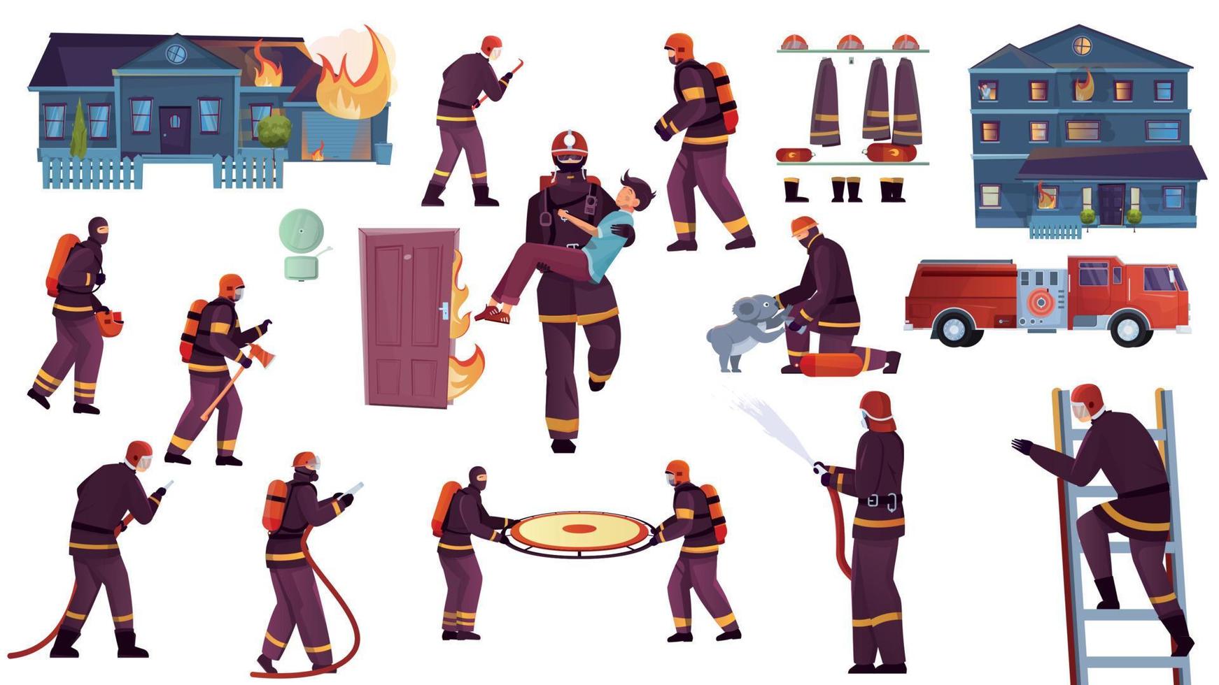 Firefighting Flat Icons Collection vector