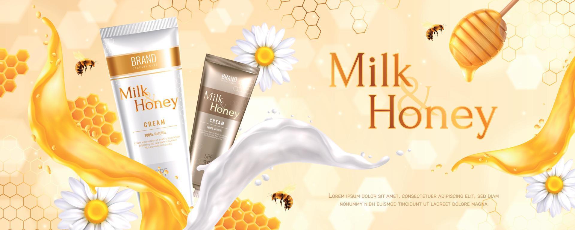 composición realista de leche de miel vector