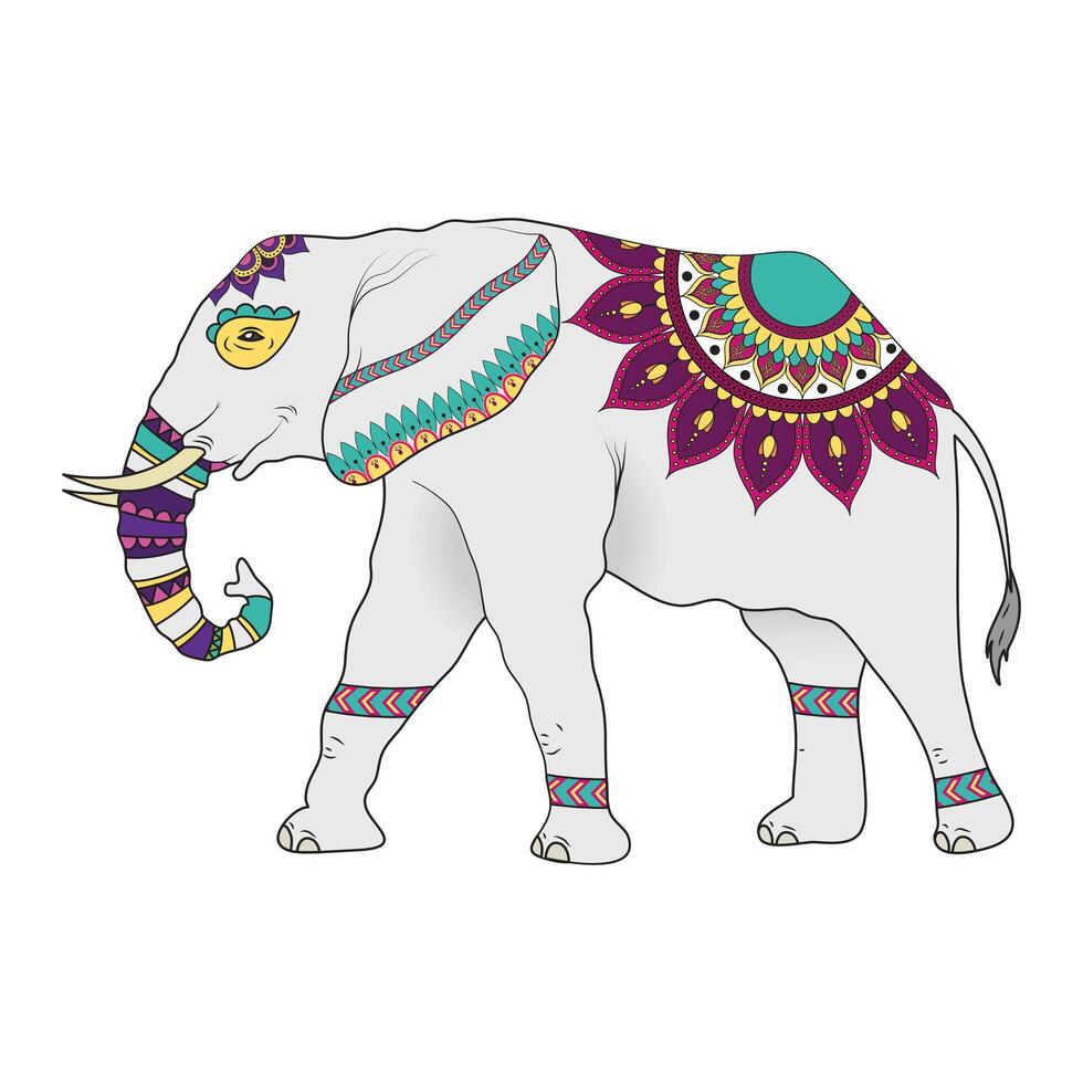 elefante, con, mandalas, animal, icono vector