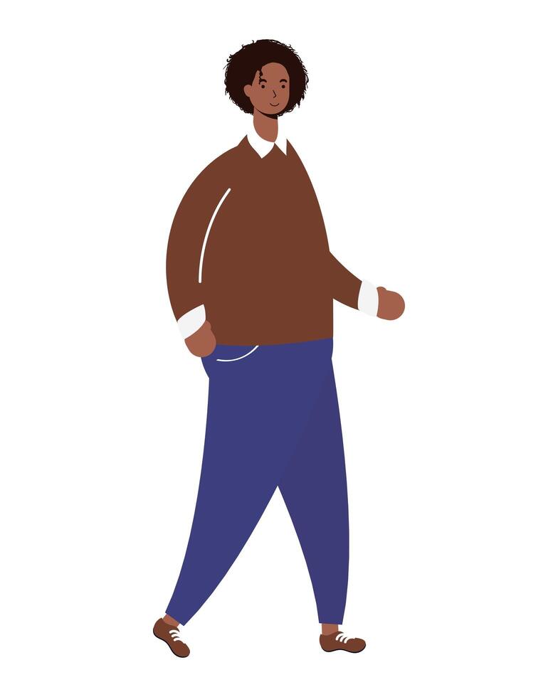 afro ethnic man walking character icon vector