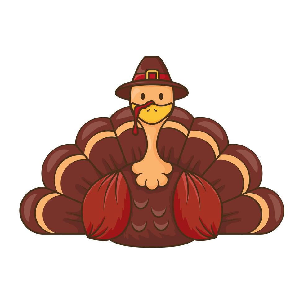 thanksgiving turkey wearing pilgrim hat character vector