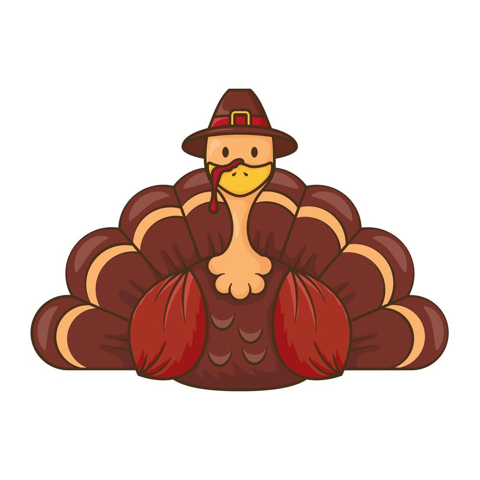 pavo de acción de gracias con personaje de sombrero de peregrino vector