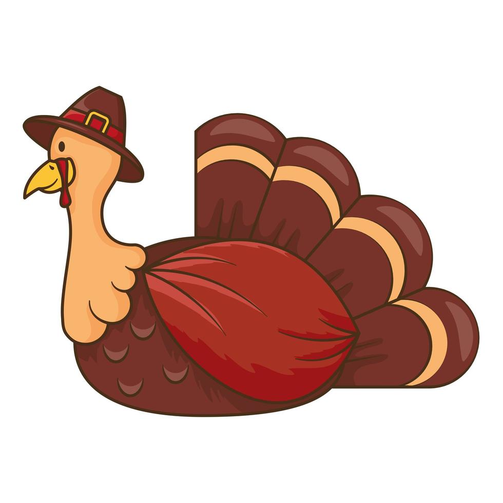 thanksgiving turkey wearing pilgrim hat character vector