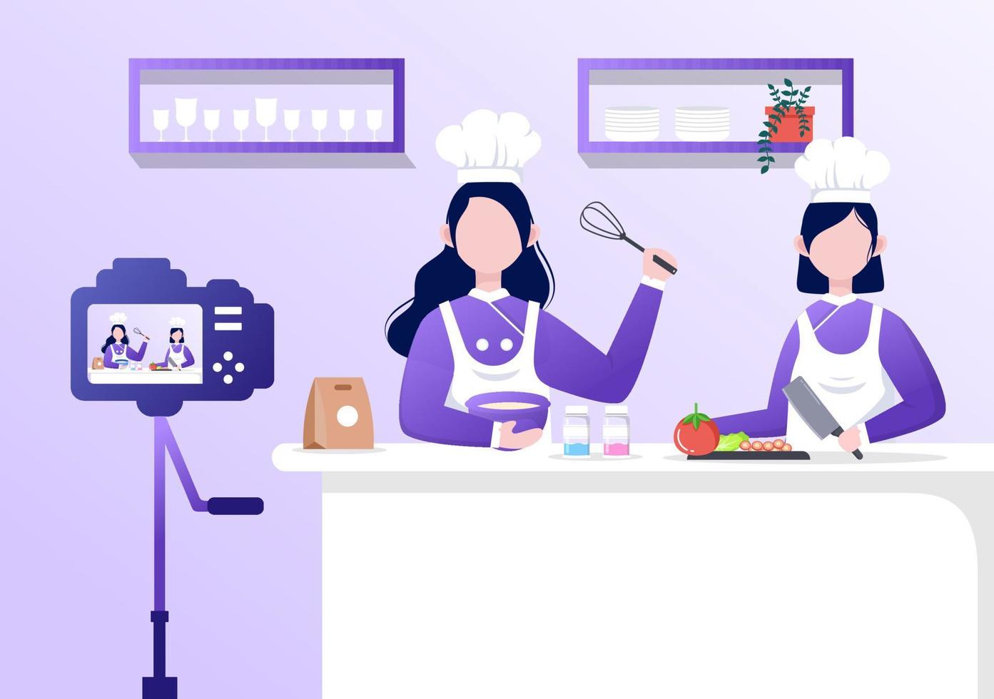 video tutorial de cómo hacer, preparar, culinario, canal de show de comida y enseña a cocinar nueva receta para carteles. ilustración vectorial de fondo vector