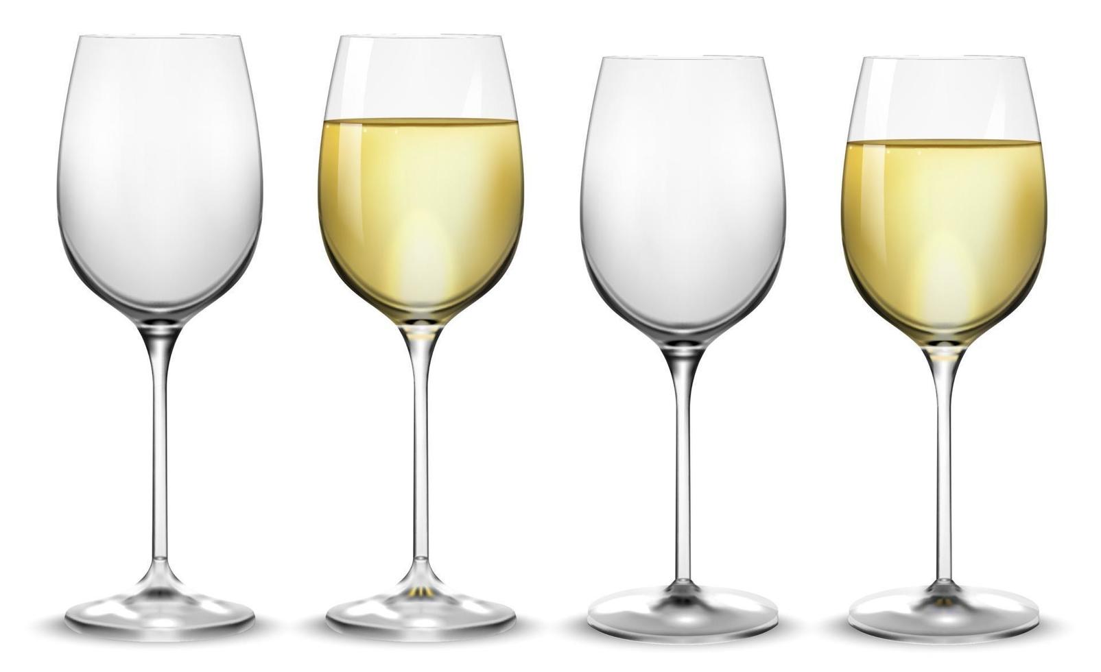 copas de vino blanco llenas y vacías. vector