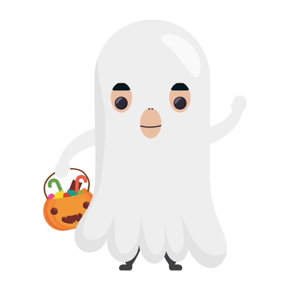 happy halloween cute kit disguise ghost character vector
