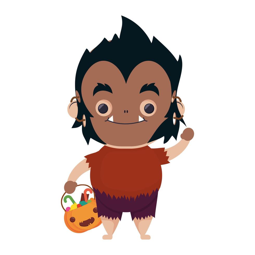 happy halloween cute boy disguise wolf man character vector