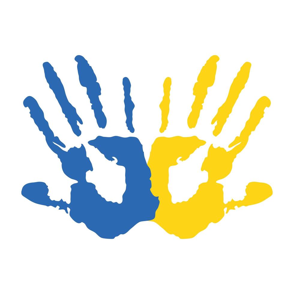 hands print paint colors yellow and blue down syndrome vector