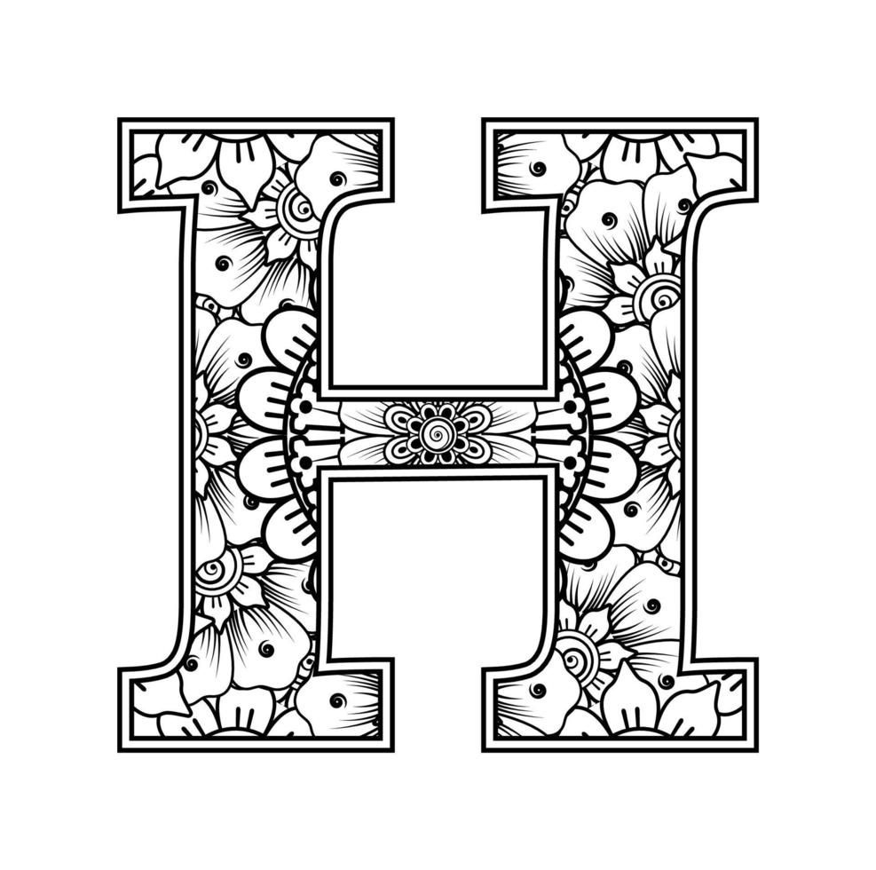 letra h hecha de flores en estilo mehndi. página de libro para colorear. Ilustración de vector de dibujo a mano de contorno. 4219229 Vector en Vecteezy letra h hecha de flores en estilo mehndi. página de libro para colorear. Ilustración de vector de dibujo a mano de contorno. 4219229 Vector en Vecteezy