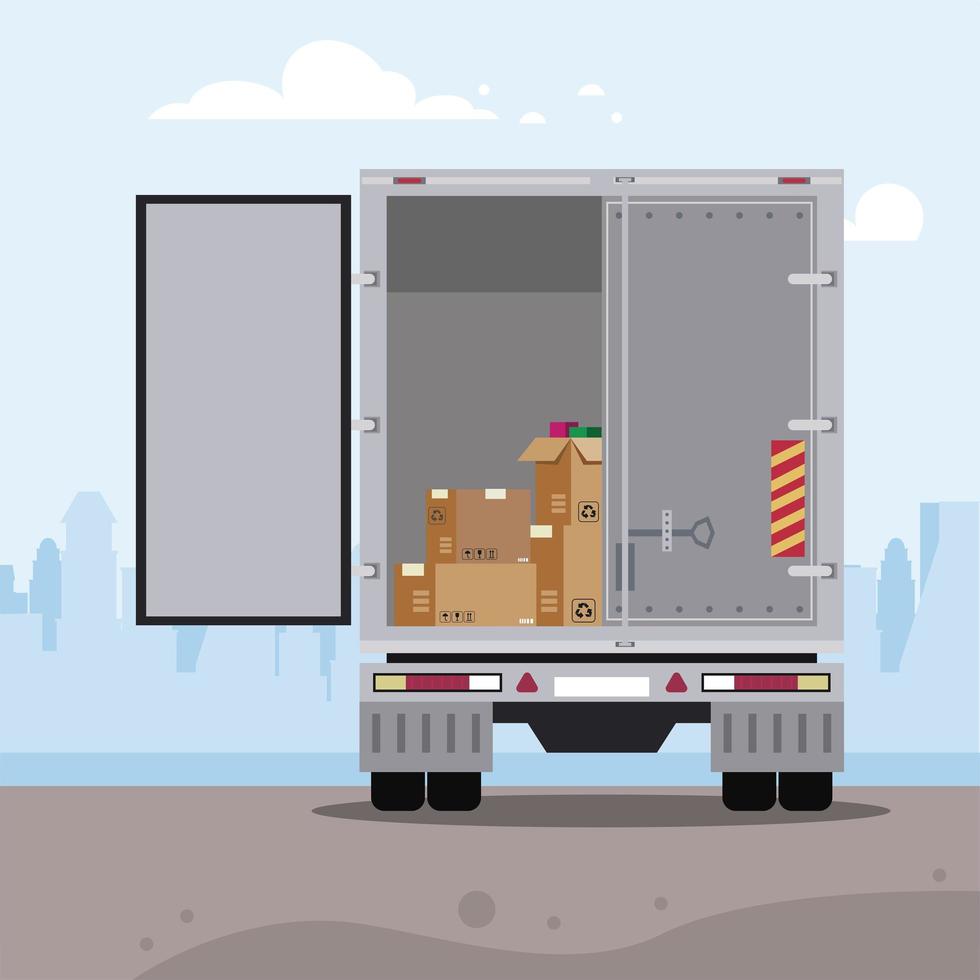 Delivery boxes inside truck vector