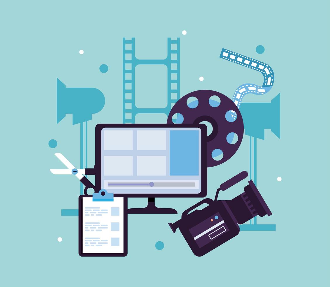 desktop and video production icons vector