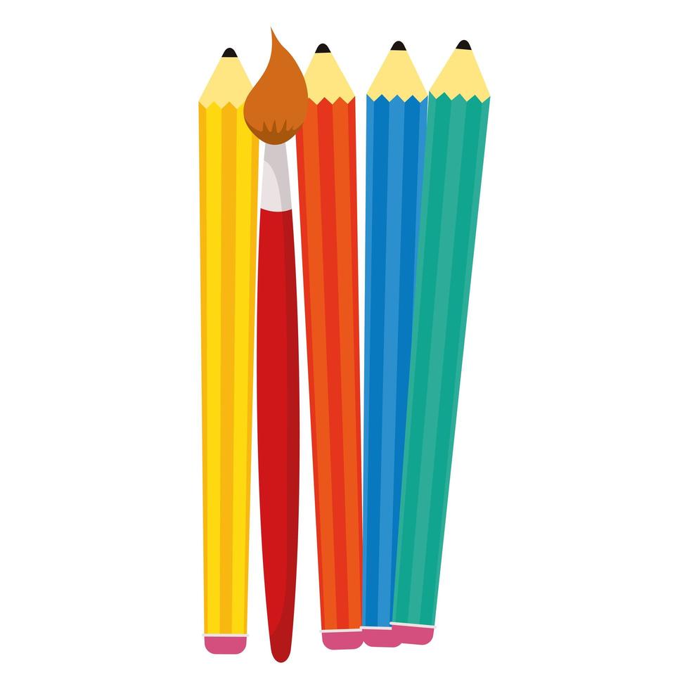 lápices de colores y útiles escolares de pincel vector