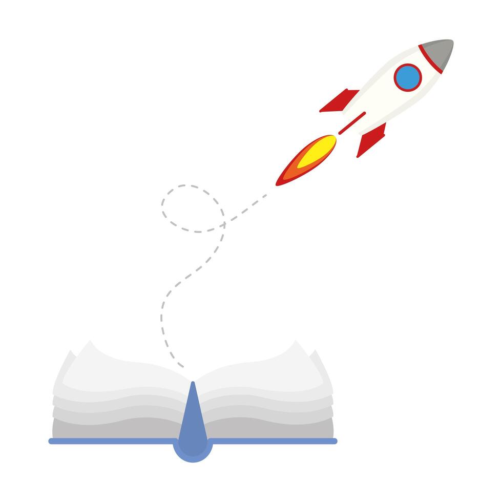 rocket start up launcher with textbook icon vector