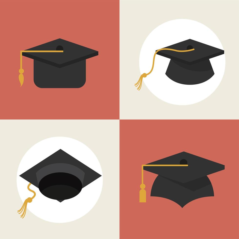 four graduation hats vector