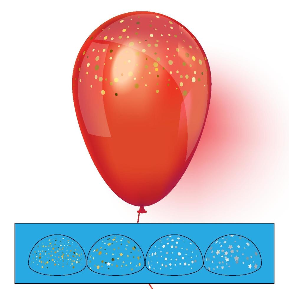 Red helium balloon with confetti. Vector illustration.