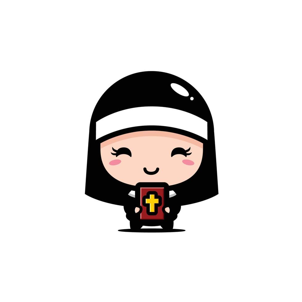 cute nun chibi character design vector