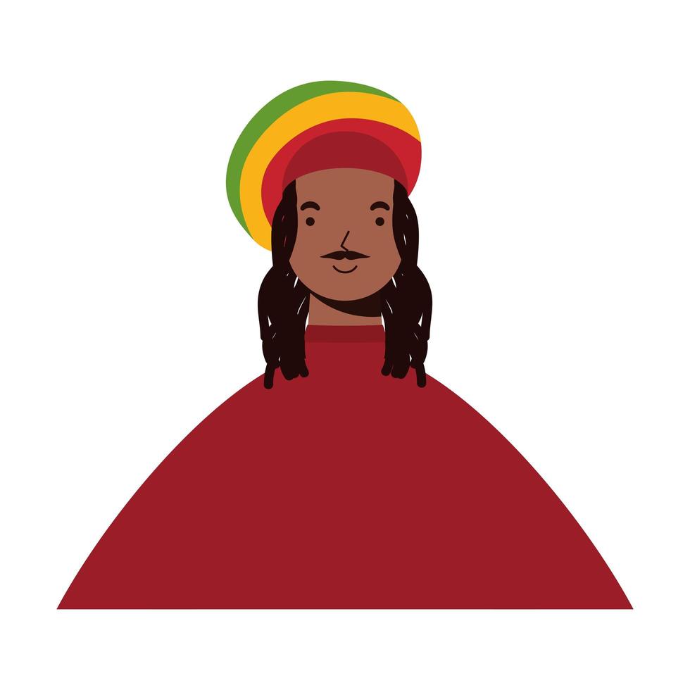 Hombre étnico afro con icono de personaje de sombrero jamaicano vector