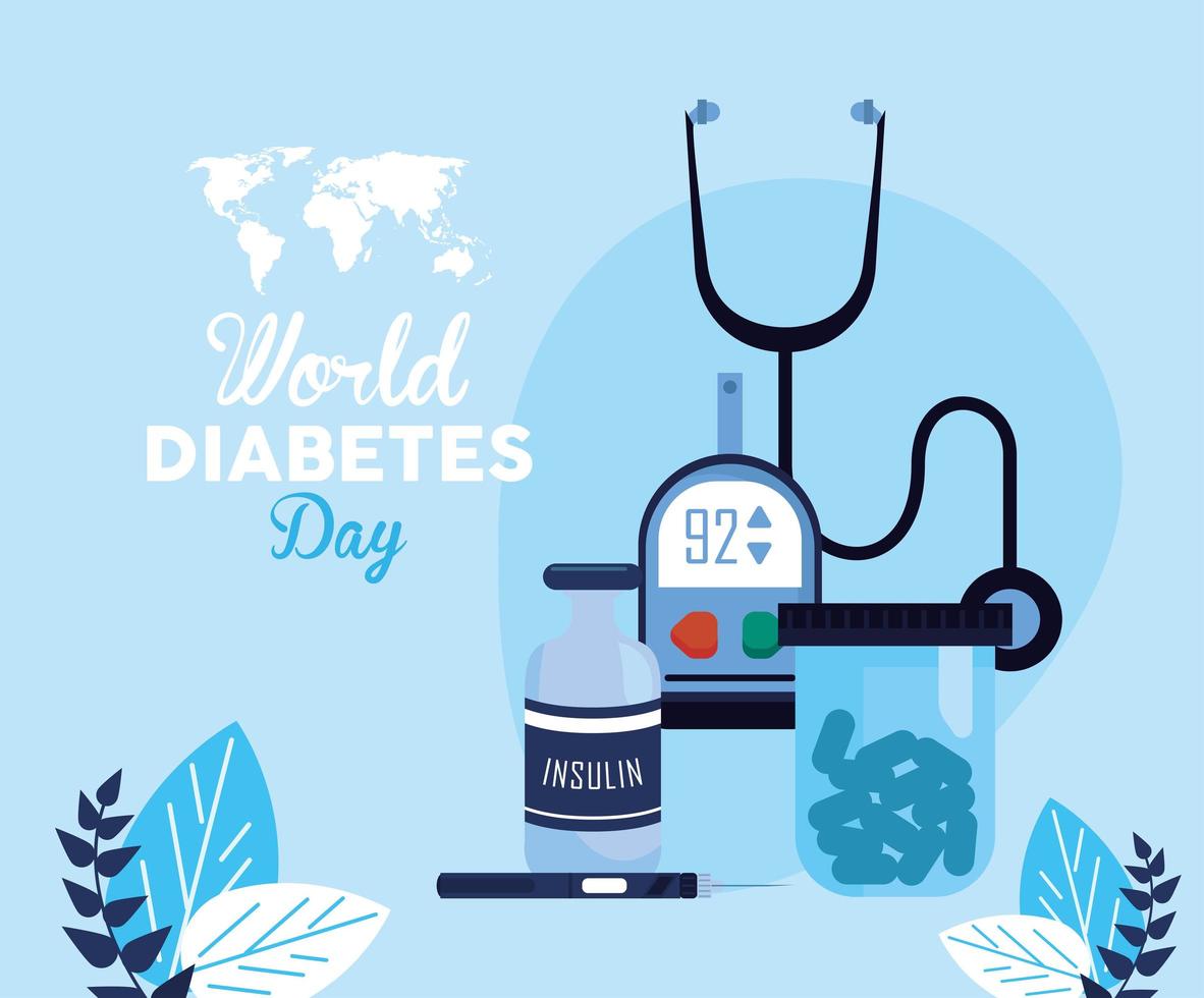 world diabetes day postcard vector