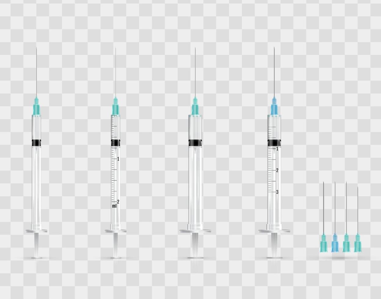 jeringas y agujas médicas realistas. vector