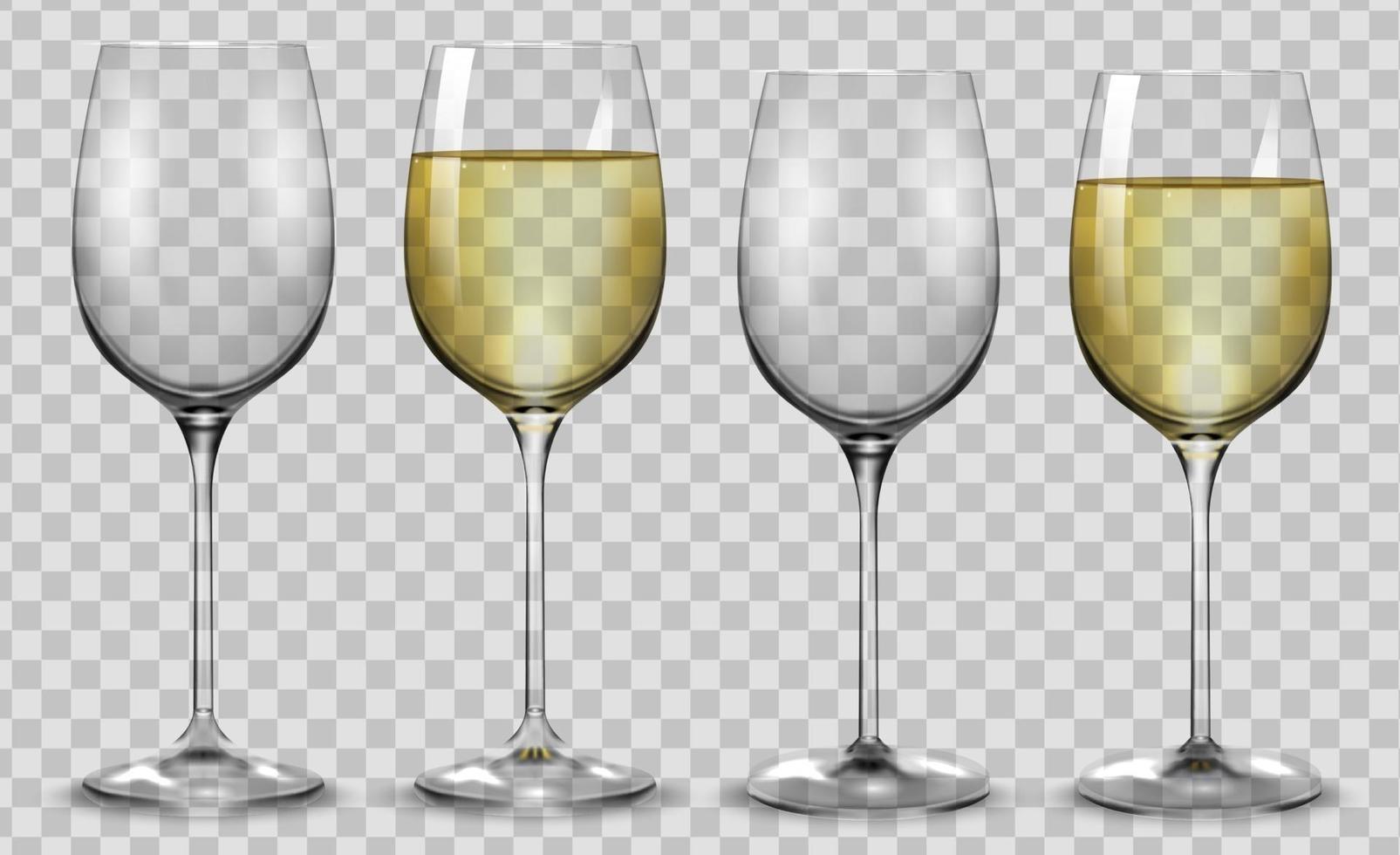 Full and empty white wine glasses. Vector