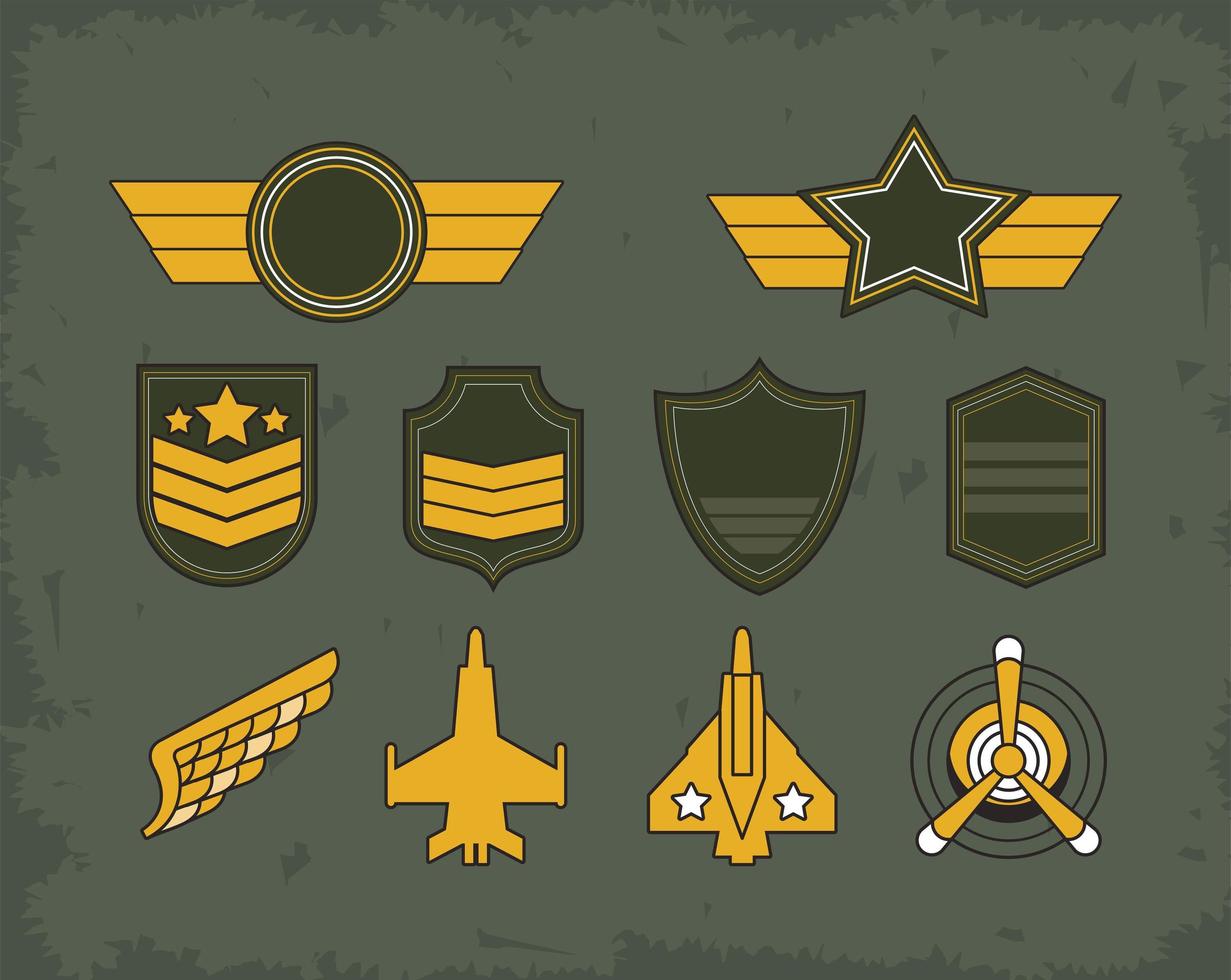 diez emblemas militares vector
