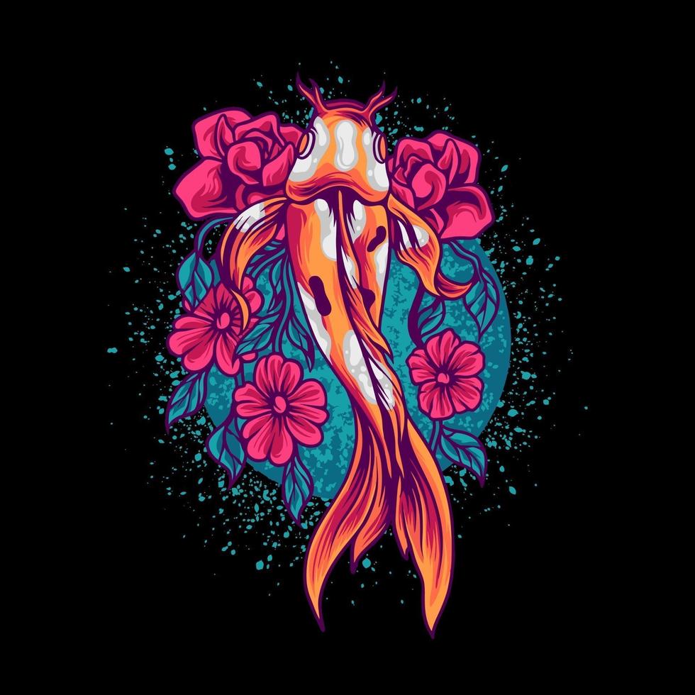 Koi Fish With Flowers vector