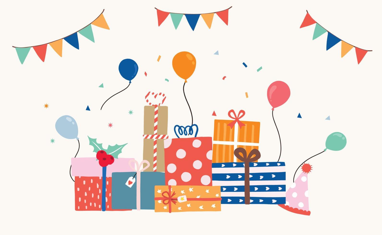 party card collection with gift box, balloon, ribbon, confetti.Vector illustration for poster,postcard,banner,cover vector