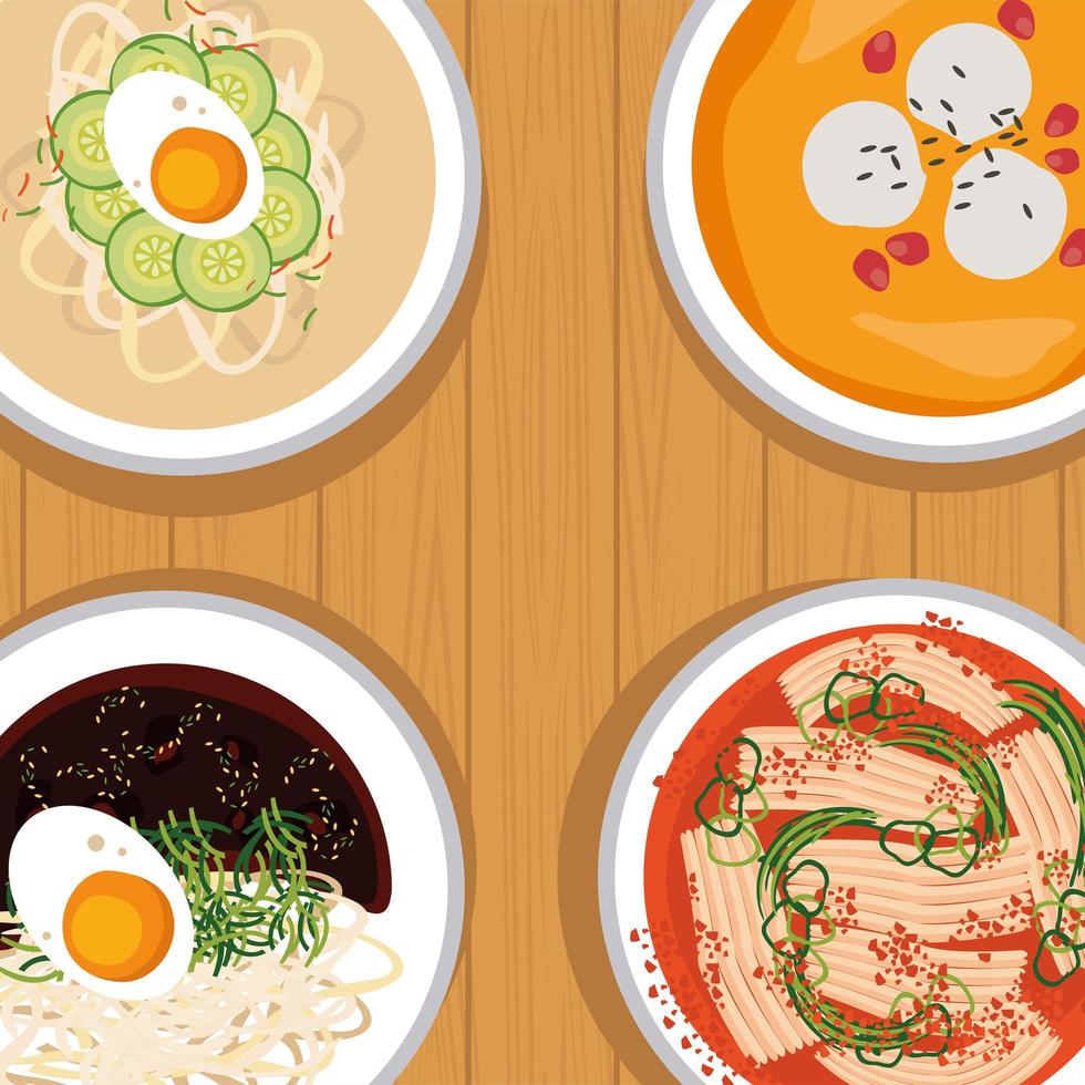 korean food four icons vector