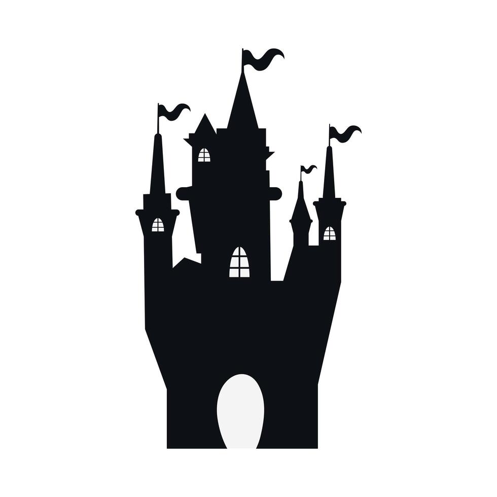 halloween haunted dark castle with flags silhouette style vector
