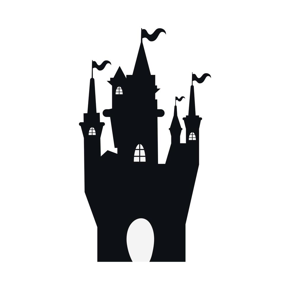 halloween haunted dark castle with flags silhouette style vector