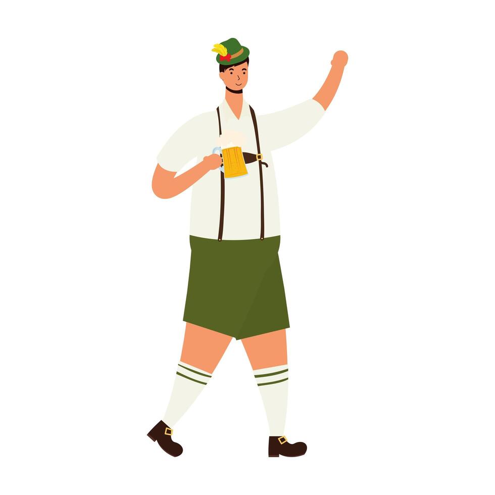 german man wearing tyrolean suit drinking beer character vector