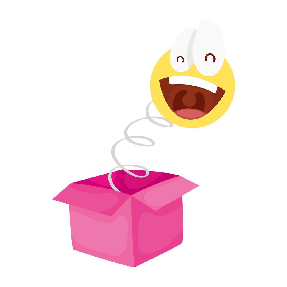 crazy emoji face in surprise box fools day vector