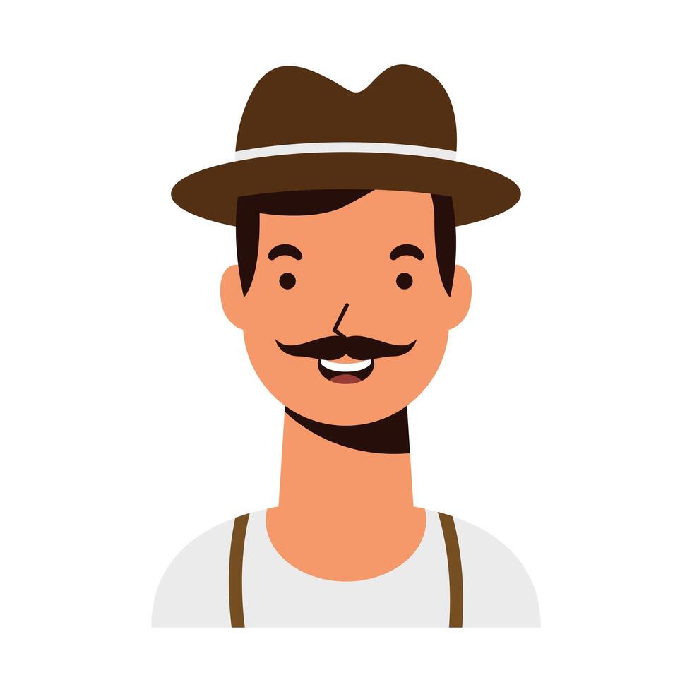 Hombre joven con bigote y personaje de sombrero puertorriqueño vector