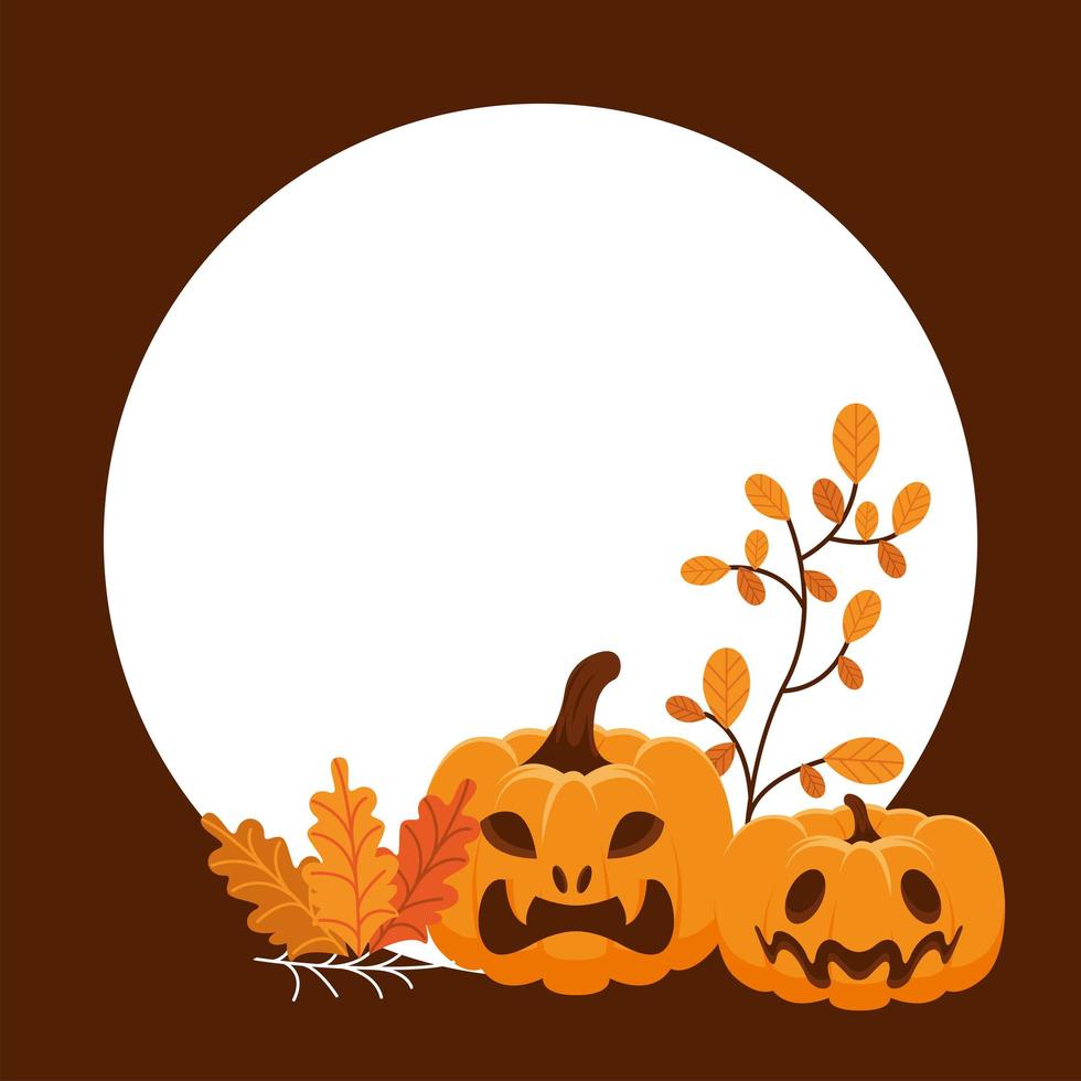 halloween pumpkins and leafs vector