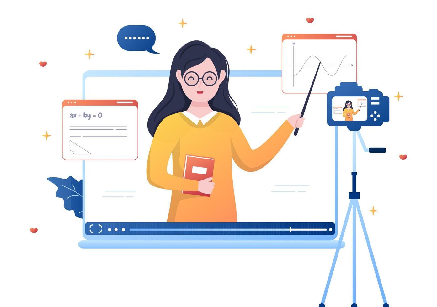 Video Tutorials Background Vector Illustration. Watching and Streaming Online on Computer About Education, Knowledge for Web Banner, Brochures, Poster or Book Cover